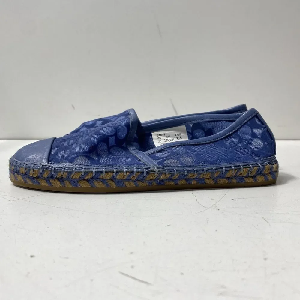 Coach Designer Cleo Signature Logo Stone Blue Mesh Flats Espadrilles 5